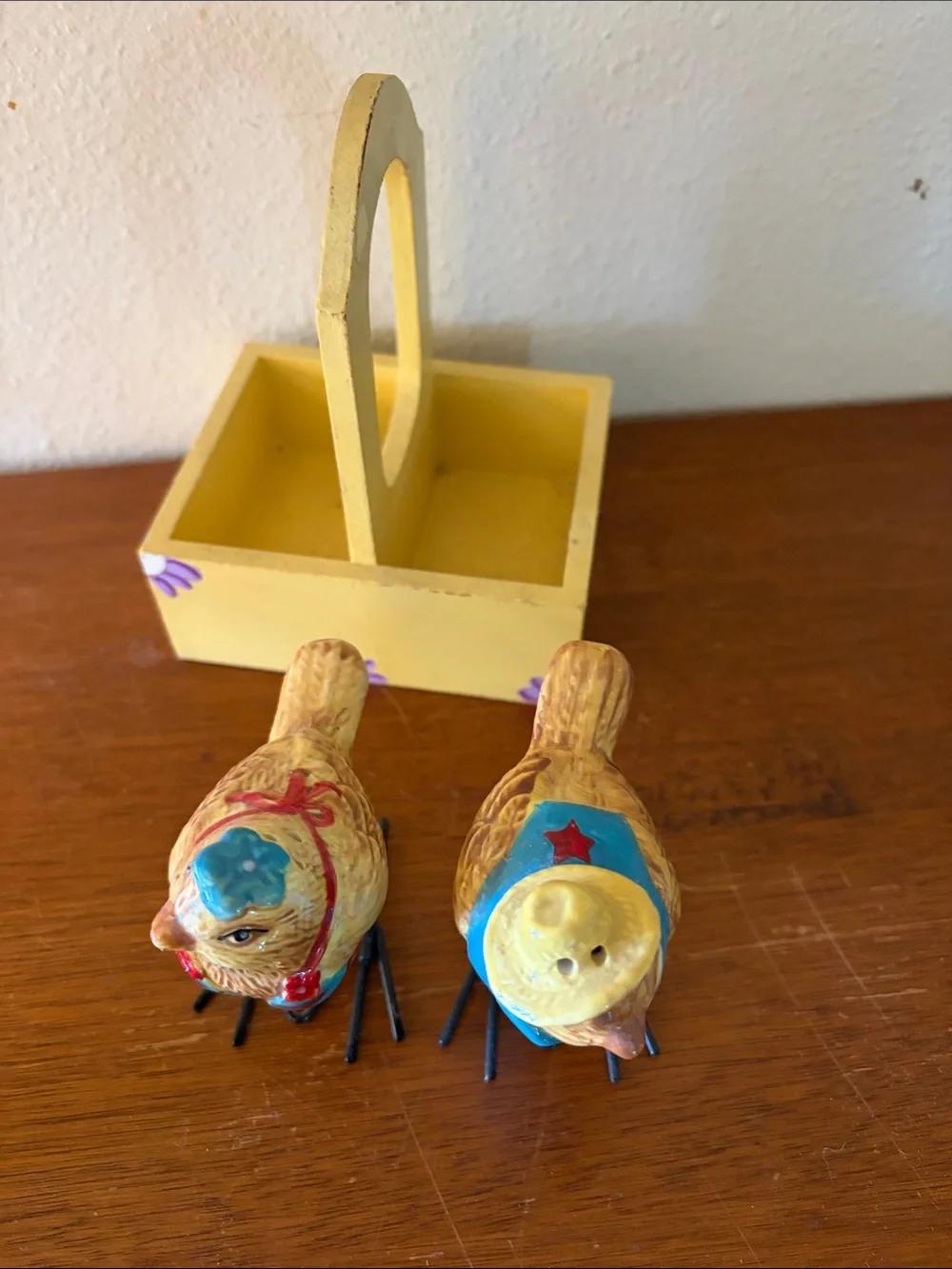 Crate&Barrel Yellow Floral Salt and Pepper Bird Set